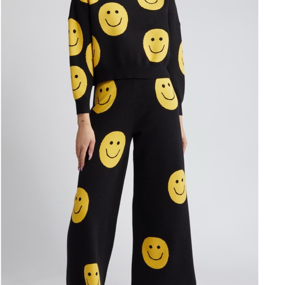 Dressed in LALA Black and Yellow Smiley Face Wide Leg Jumpsuit